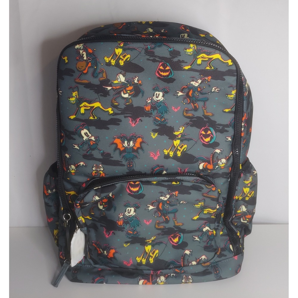 Disney Parks Halloween 2023 Mickey Canvas Backpack Glow Ghost Zipper Pulls NWT